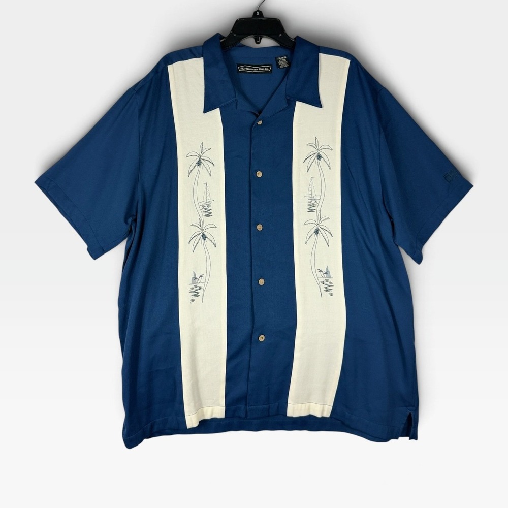 The Havanera Shirt Co Bowling Camp Shirt Mens XXL Blue Palm Tree Retro Excellent